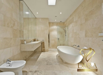 white stone bathroom with complete explanations and familiarization